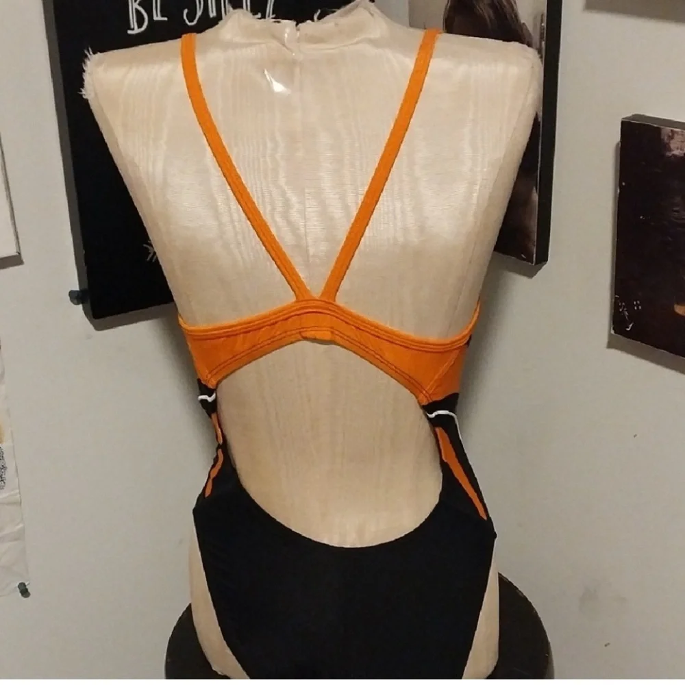 Speedo Rapid Spliced Energy Back Woman's Onepiece Swimsuit Black/Orange sz 6/32